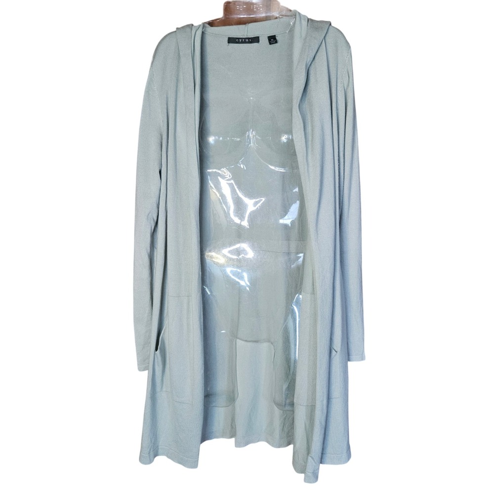 Cyrus Hooded Cardigan Duster Women Size M CV122007 Sage Green Open Front Pocket